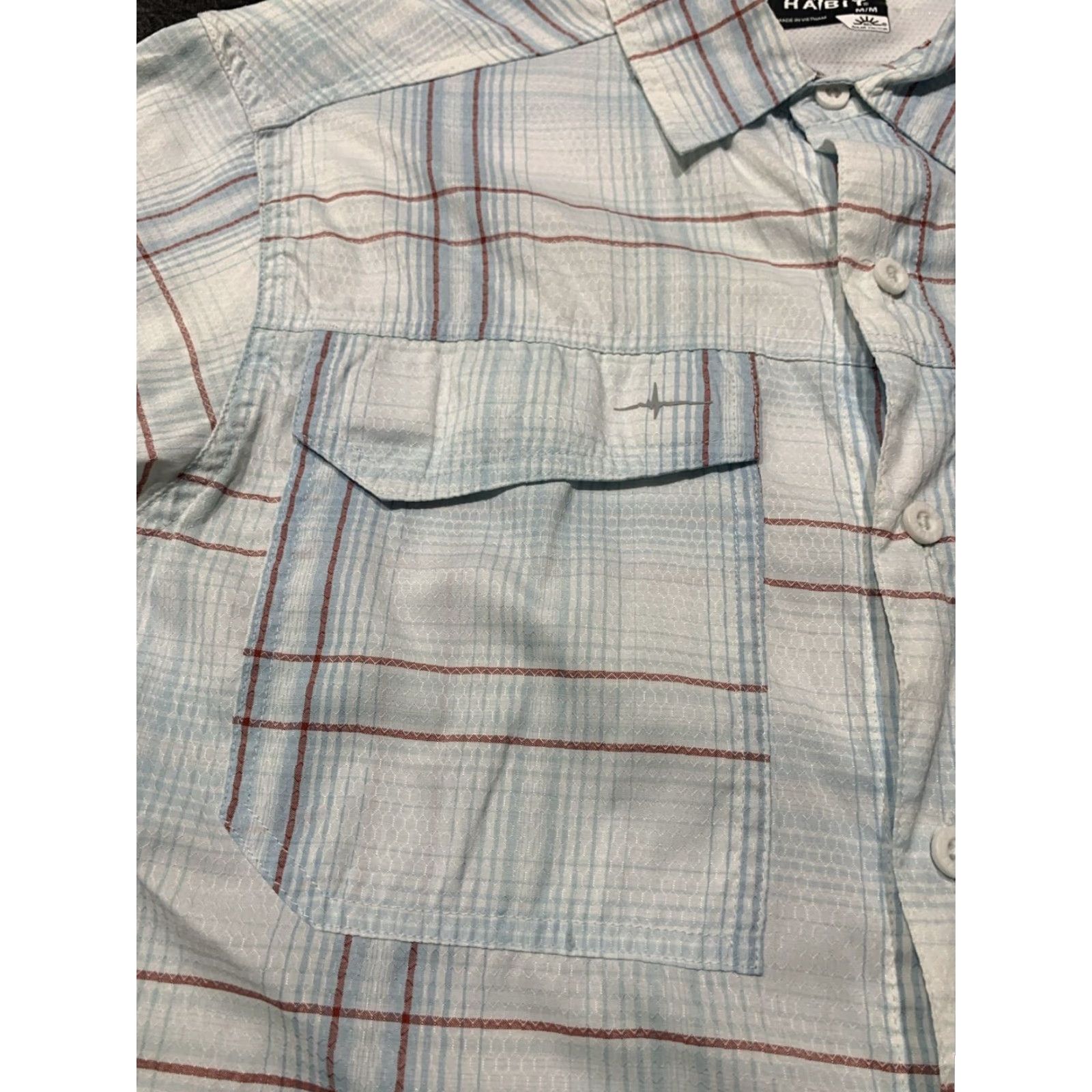 Habitat Habit Men’s Short Sleeve Shirt M White Blue UV Protection Vented Lightweight Fish Pattern Size US M / EU 48-50 / 2 - 4 Thumbnail