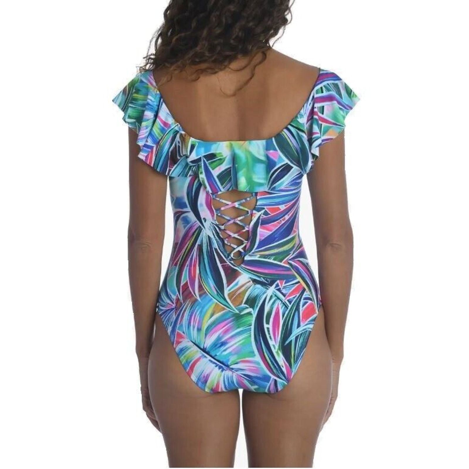 The Unbranded Brand La Blanca Women Tropical Ruffle One-Piece Swimsuit Size US 4 Size ONE SIZE - 3 Thumbnail