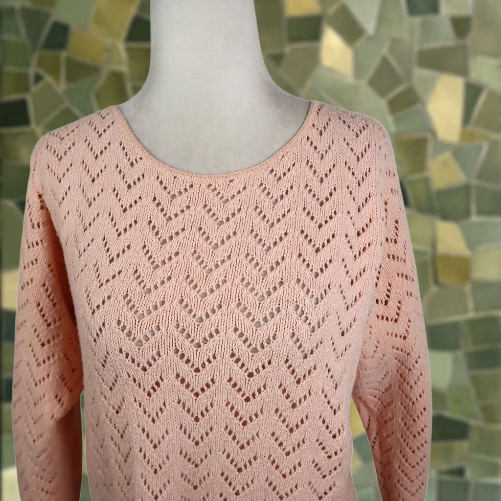 Vintage VINTAGE It's Pure Gould Peach Crochet Knit Sweater 80s Orange S Womens Size S / US 4 / IT 40 - 1 Thumbnail