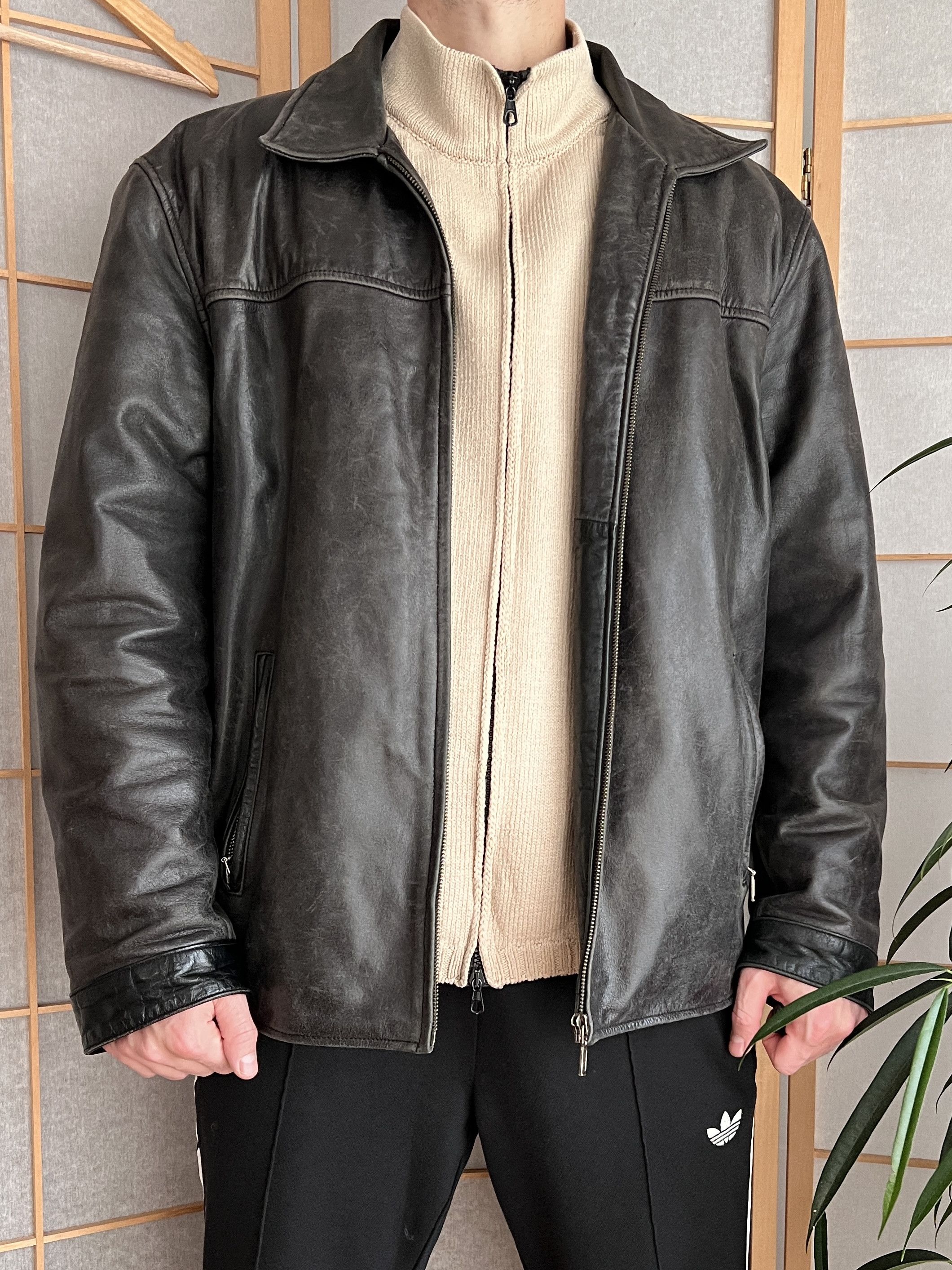 If Six Was Nine Vintage 90s Faded Leather coat hard jacket baggy y2k opium Size US L / EU 52-54 / 3 - 14 Thumbnail