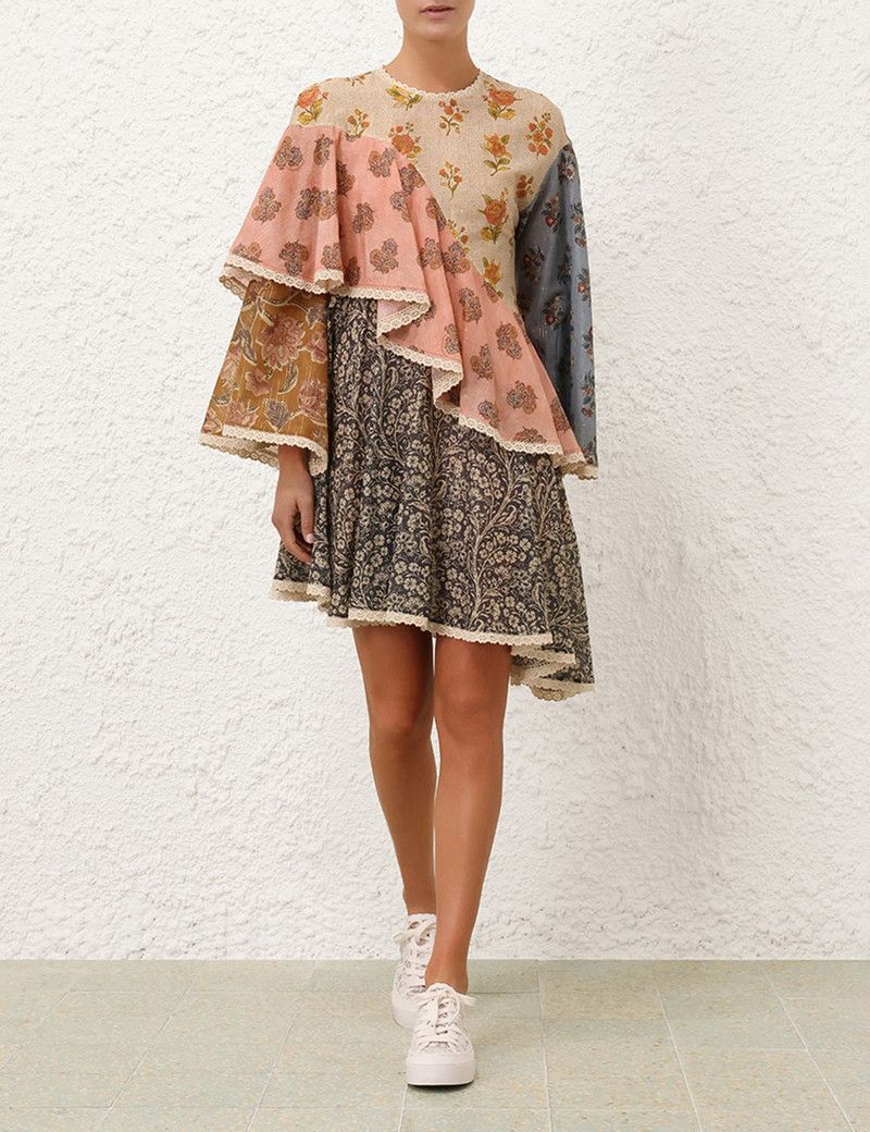 Zimmermann oc11z0226 Tallow Asymmetric Mini Dress In Multicolor Size L / US 10 / IT 46 - 7 Thumbnail