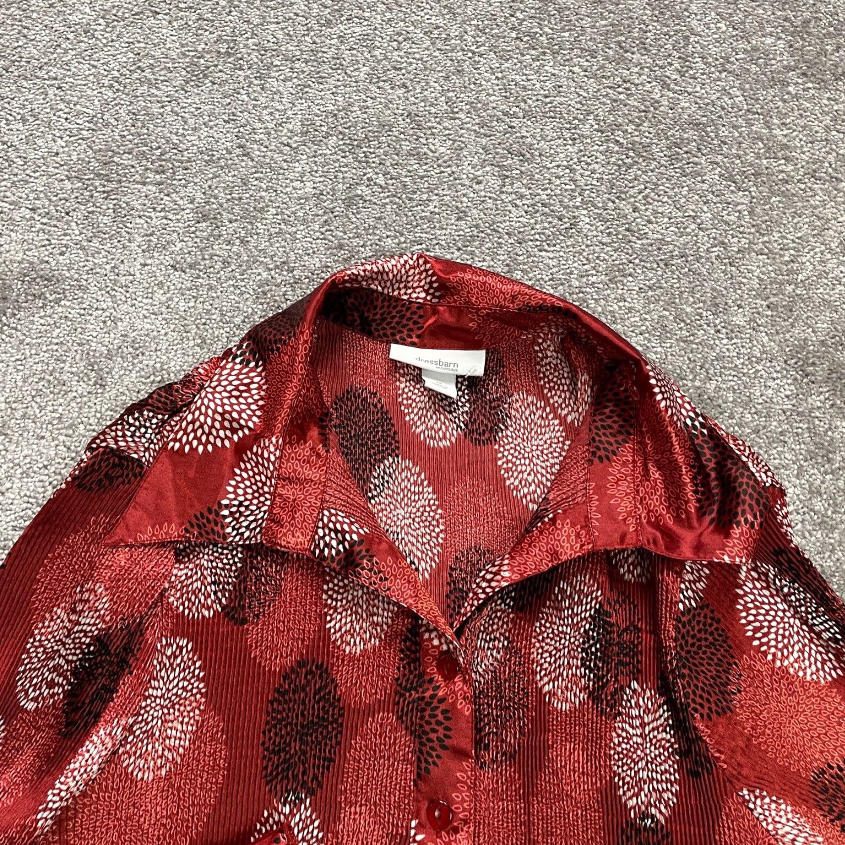 Vintage Dressbarn Dress Womens XL Red Patterned Ruffles Bell Sleeve Button Down Shirt Geometric Polyester Size XL / US 12-14 / IT 48-50 - 4 Thumbnail