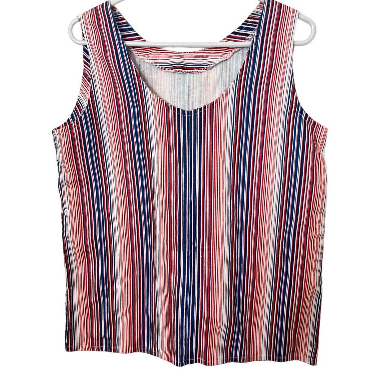 Vintage Vintage 70s White Red Blue Striped Sleeveless Tank Med Large Size L / US 10 / IT 46 - 1 Thumbnail