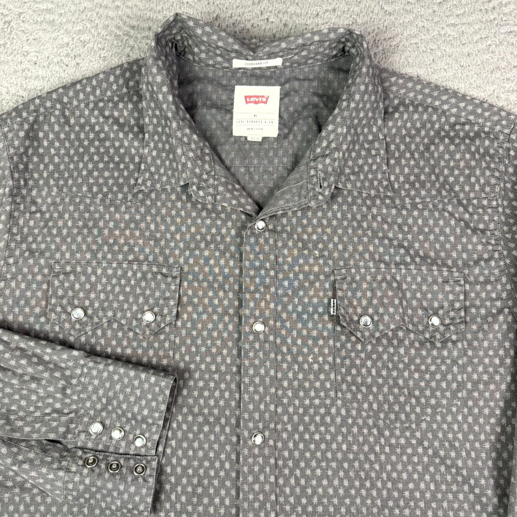 Levi's Levi'S Shirt Mens XL Gray Pearl Snap Western Sawtooth Pockets Patterned Work - Long Sleeve Casual Workwear Size US XL / EU 56 / 4 - 2 Thumbnail