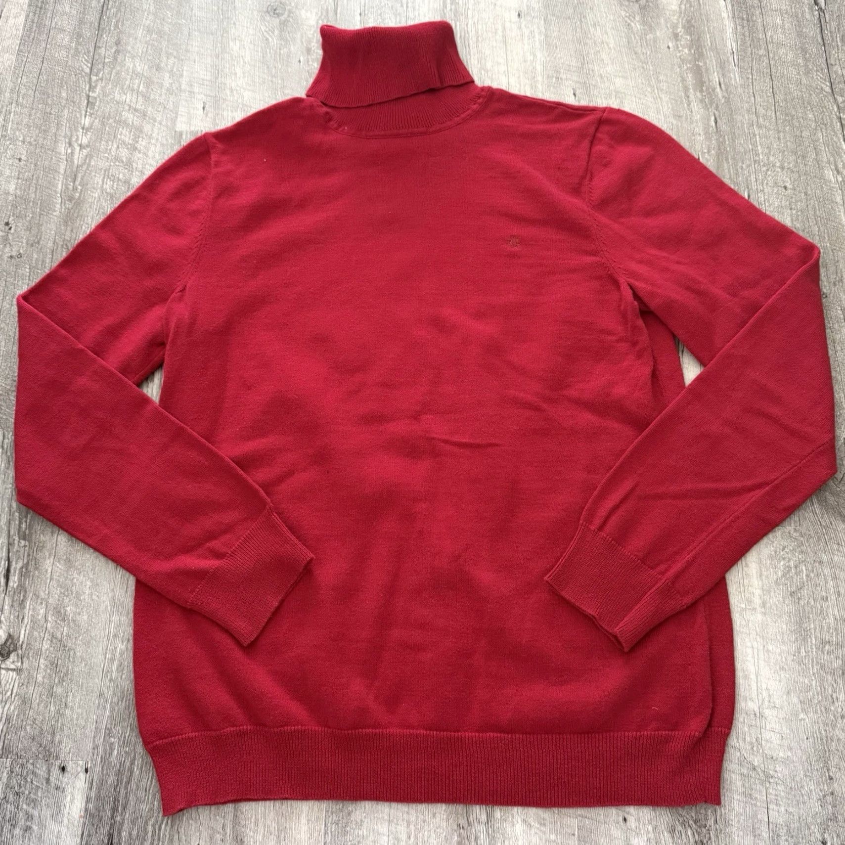 Ralph Lauren Lauren Ralph Lauren Turtleneck Sweater Womens XL Red 100% Cotton Lightweight Pullover Logo Classic Knit" Size XL / US 12-14 / IT 48-50 - 6 Thumbnail