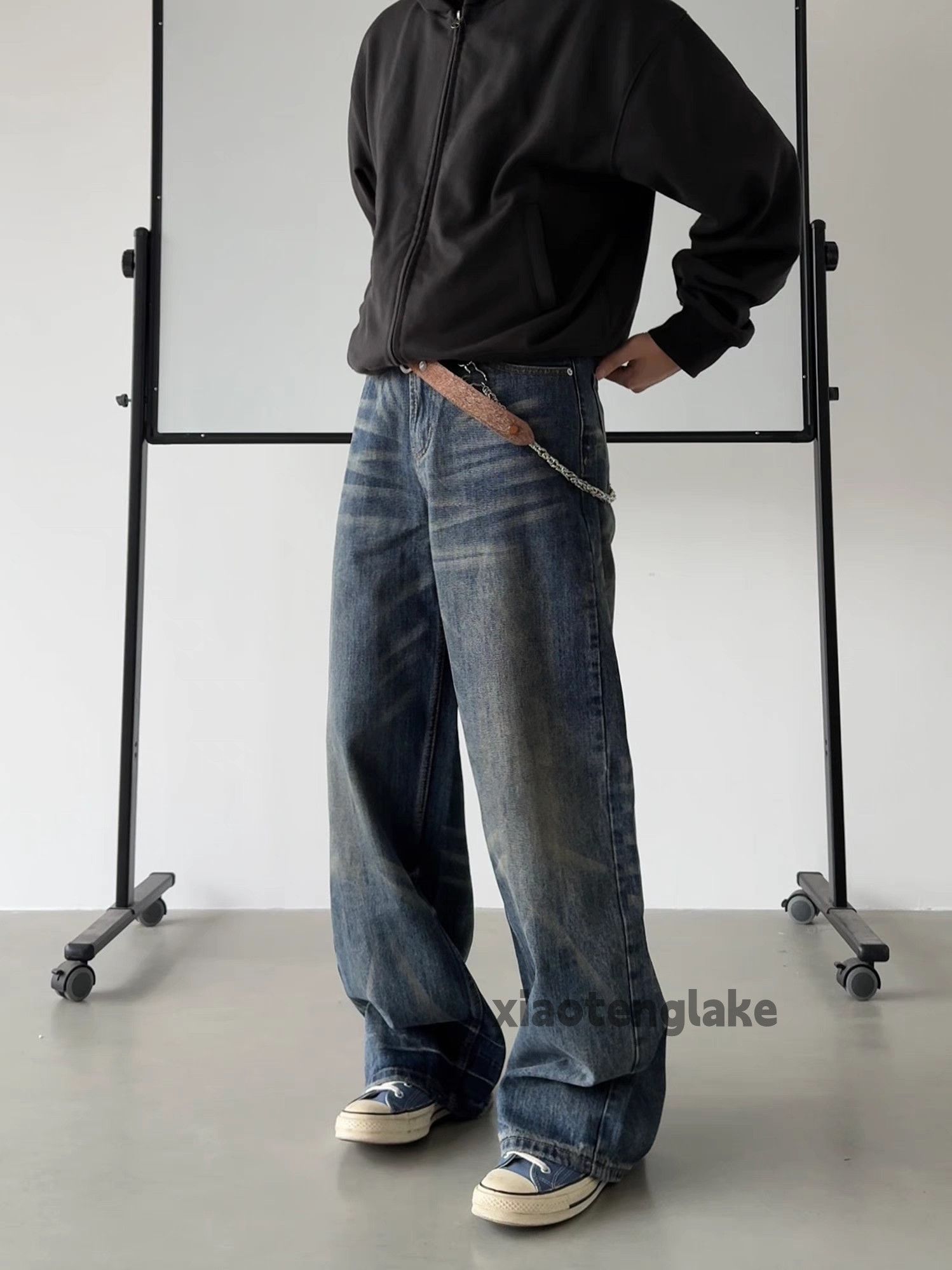 Jean Unisex washed faded cleanfit yuppie loose baggy pants Size US 32 / EU 48 - 3 Thumbnail