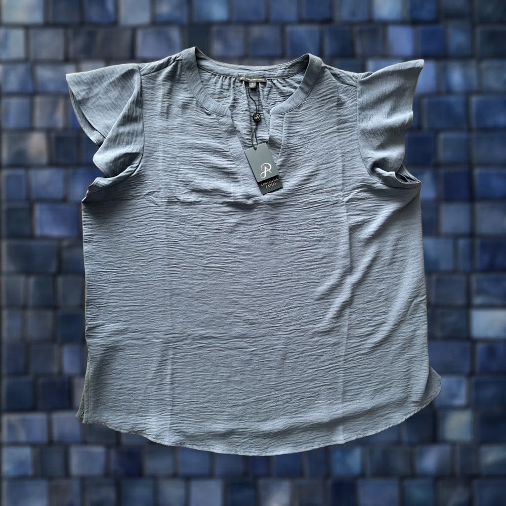 Adrianna Papell NWT Adrianna Papell Top Womens Size 1X Dusty Blue Ruffled Sleeveless Blouse Shirt Blouse Size XL / US 12-14 / IT 48-50 - 1 Thumbnail