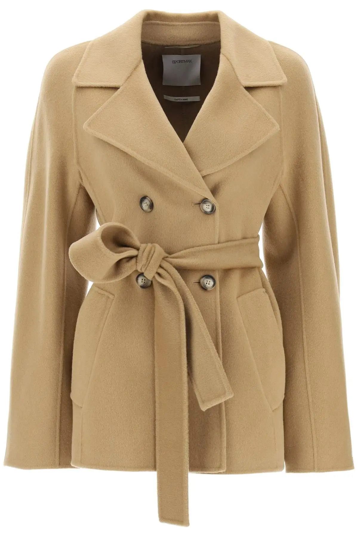 image of Sportmax O1S22I1N1223 Umano Double-Breasted Peacoat In Beige, Women's (Size Medium)