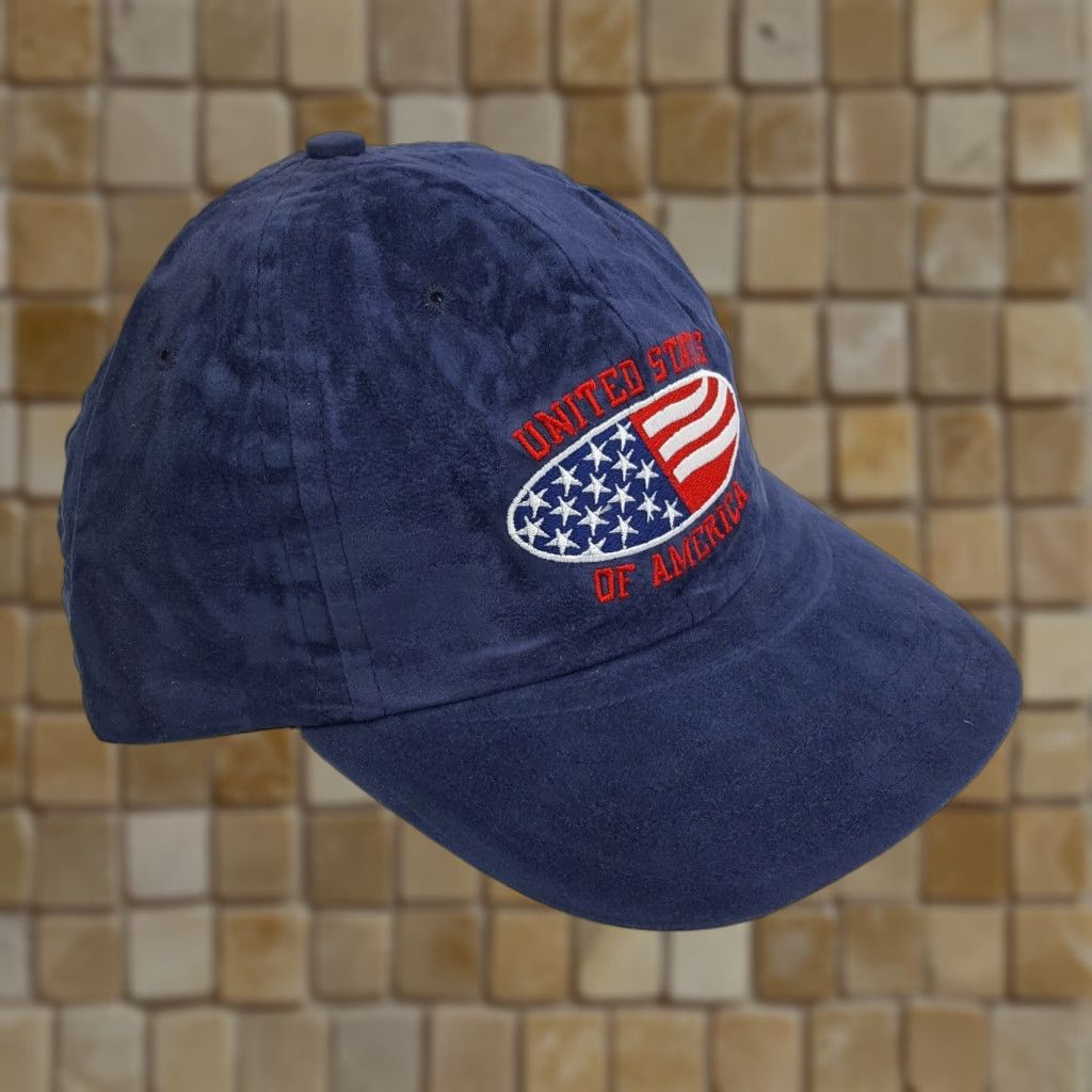 Velour VINTAGE United States Of America USA Velour Flag Snapback Hat Baseball Cap Retro Town Talk Blue Adjustable Hat Mens Size ONE SIZE - 1 Thumbnail