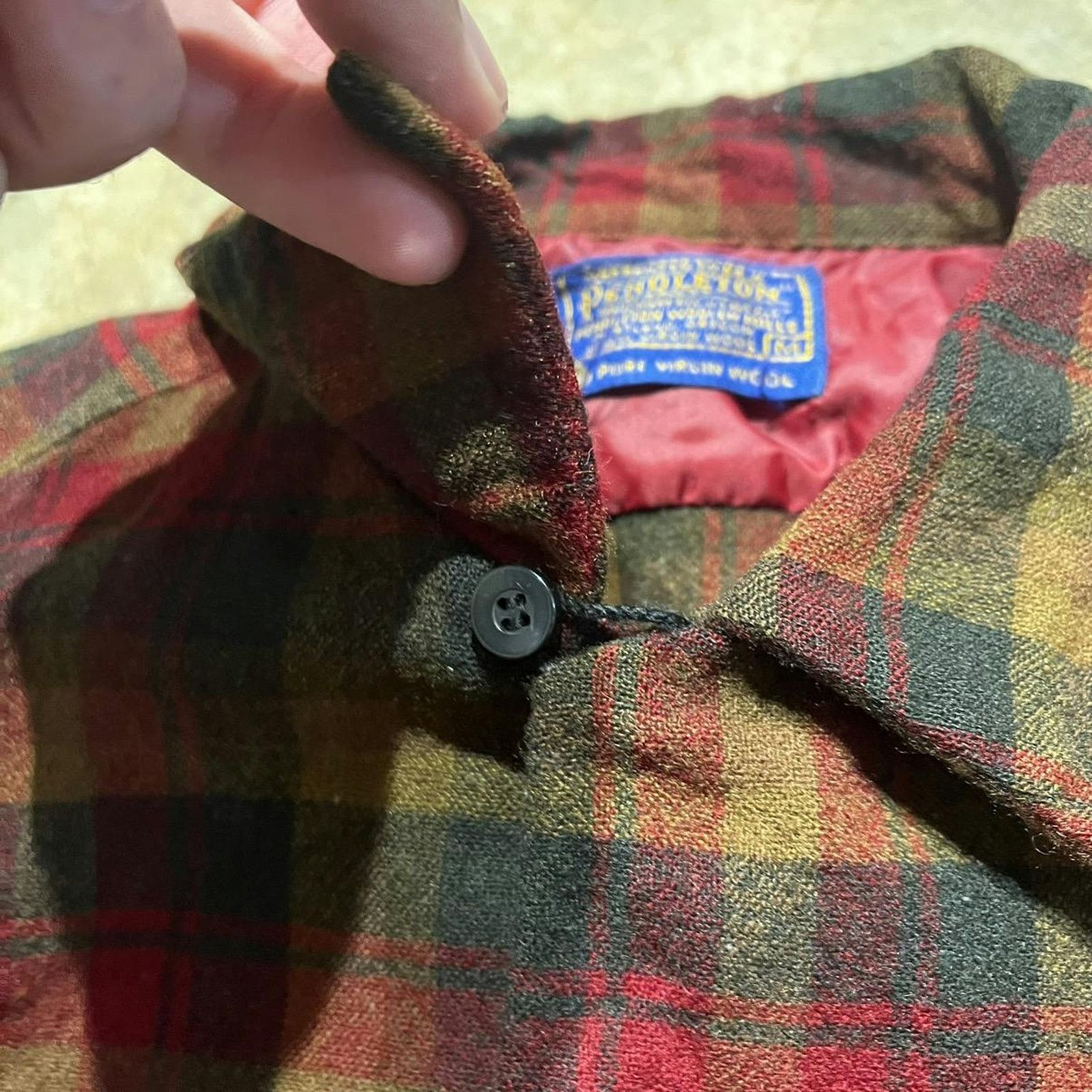 Pendleton × Vintage Vintage 60s Pendleton Red Plaid Loop Collar Wool Shirt Size US M / EU 48-50 / 2 - 4 Thumbnail