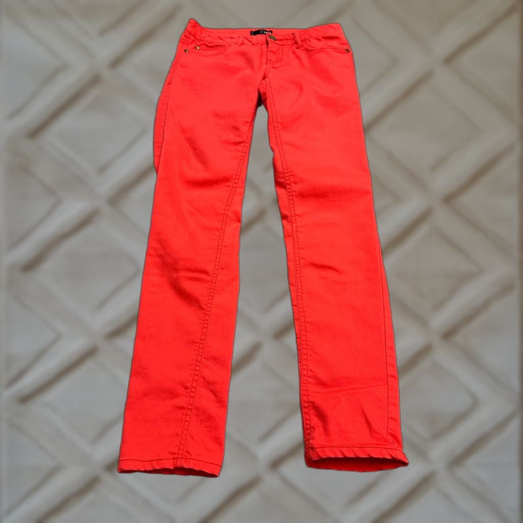 AQUA Aqua Skinny Jeans Womens 25 Red Mid Rise Stretch Casual 28x30 Denim Cotton Polyester Spandex 5-Pocket Zip Button Size 42" / US 20 - 1 Thumbnail