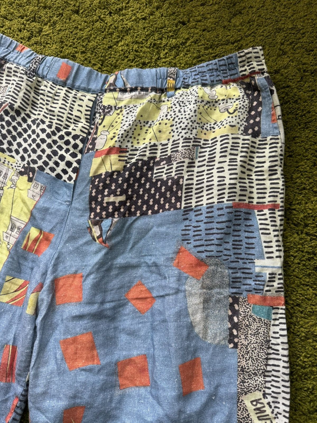 Designer Grizas avant garde 100% linen graphic culottes capri pants Size 36" / US 14 / IT 50 - 4 Thumbnail