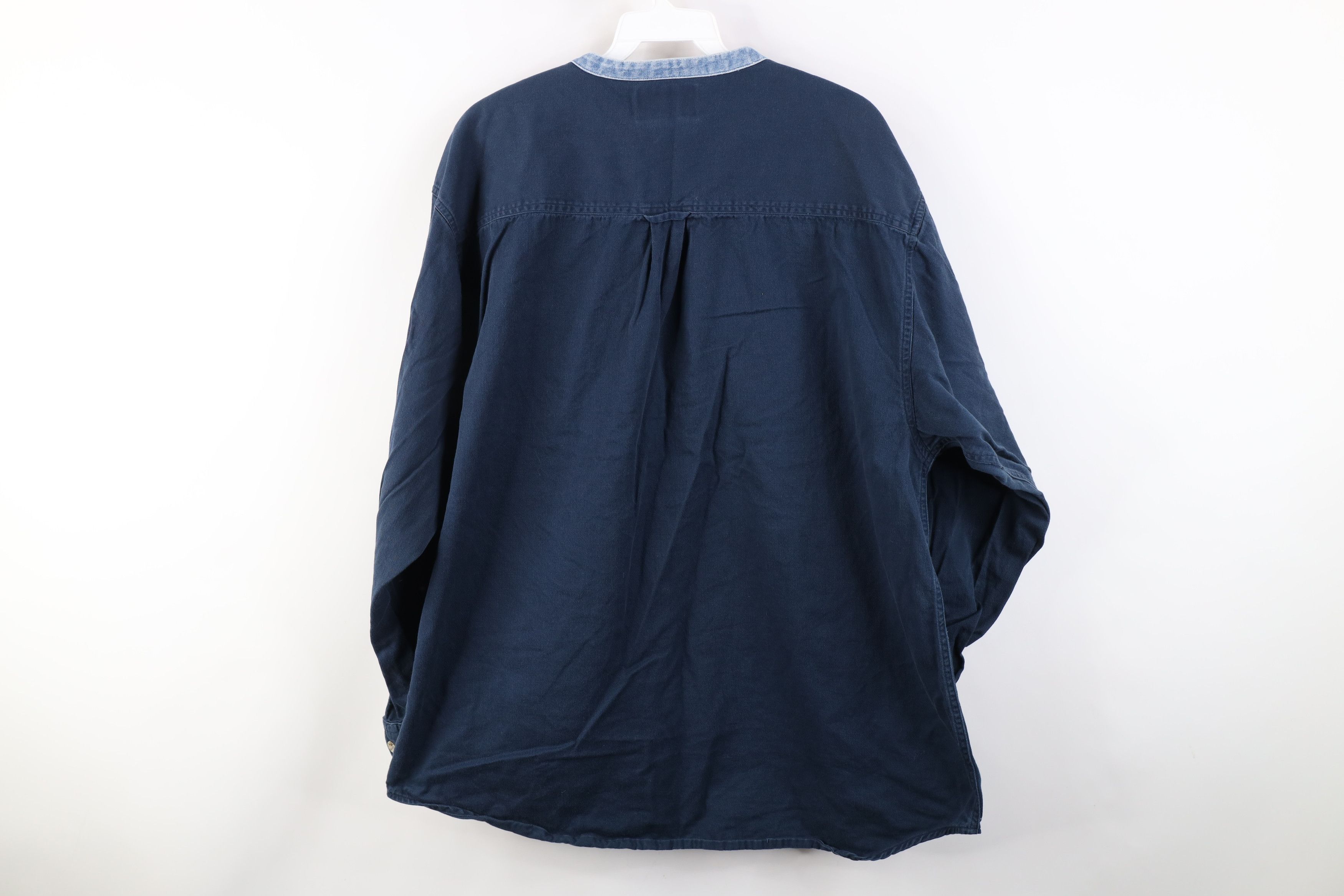 Vintage Vintage 90s Streetwear Twill Denim Band Collar Button Shirt Size US L / EU 52-54 / 3 - 12 Thumbnail
