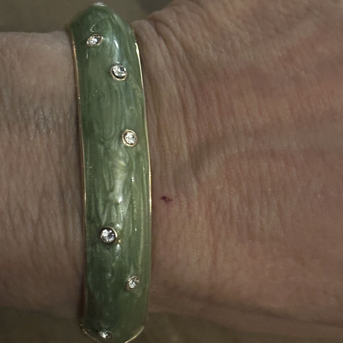 Other Olive green enamel rhinestone hinged bracelet Size ONE SIZE - 4 Thumbnail