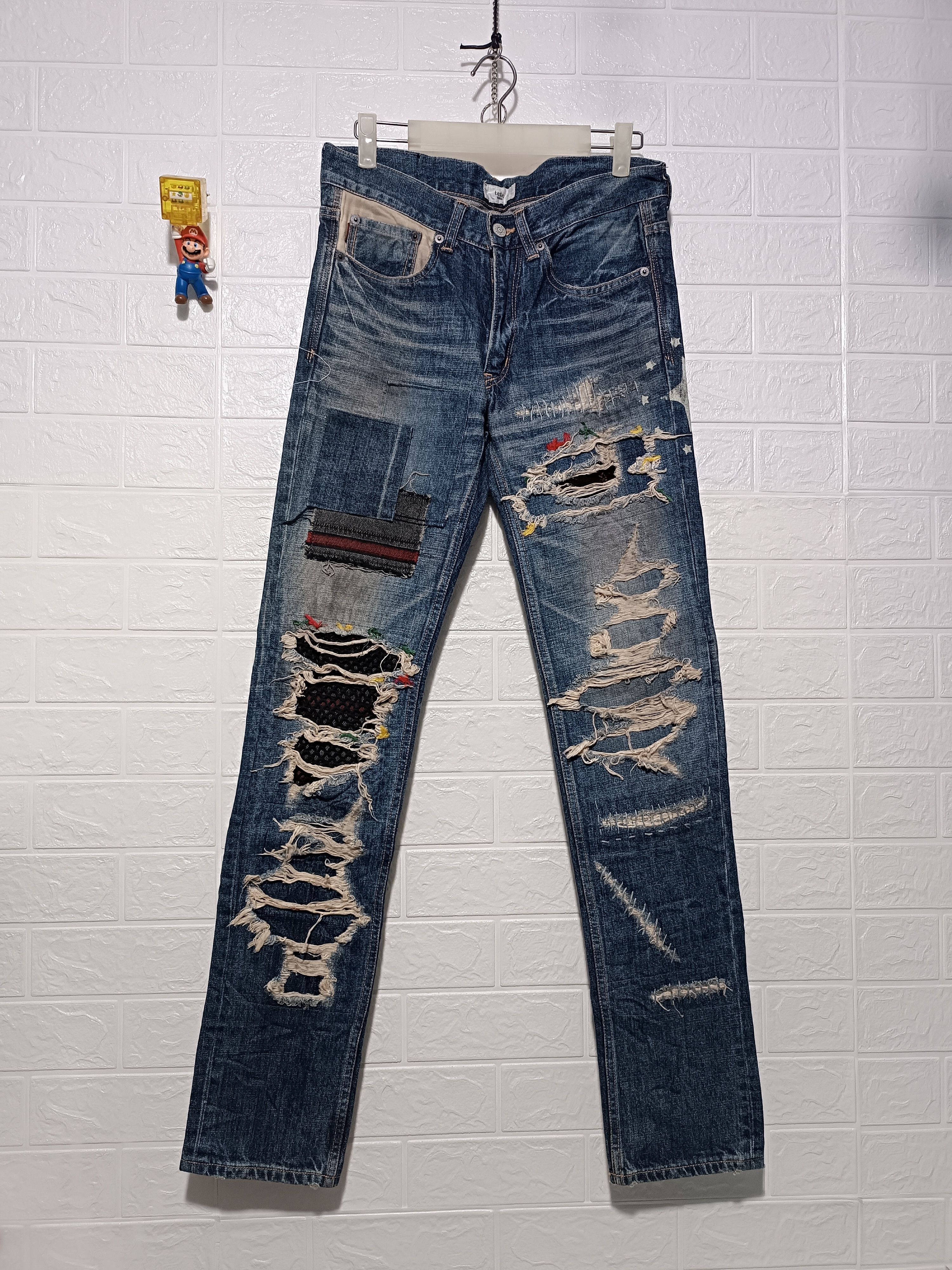 Japanese Brand Dead stock Japanese Art Patchwork Denim Skinny Denim Size US 29 - 1 Thumbnail