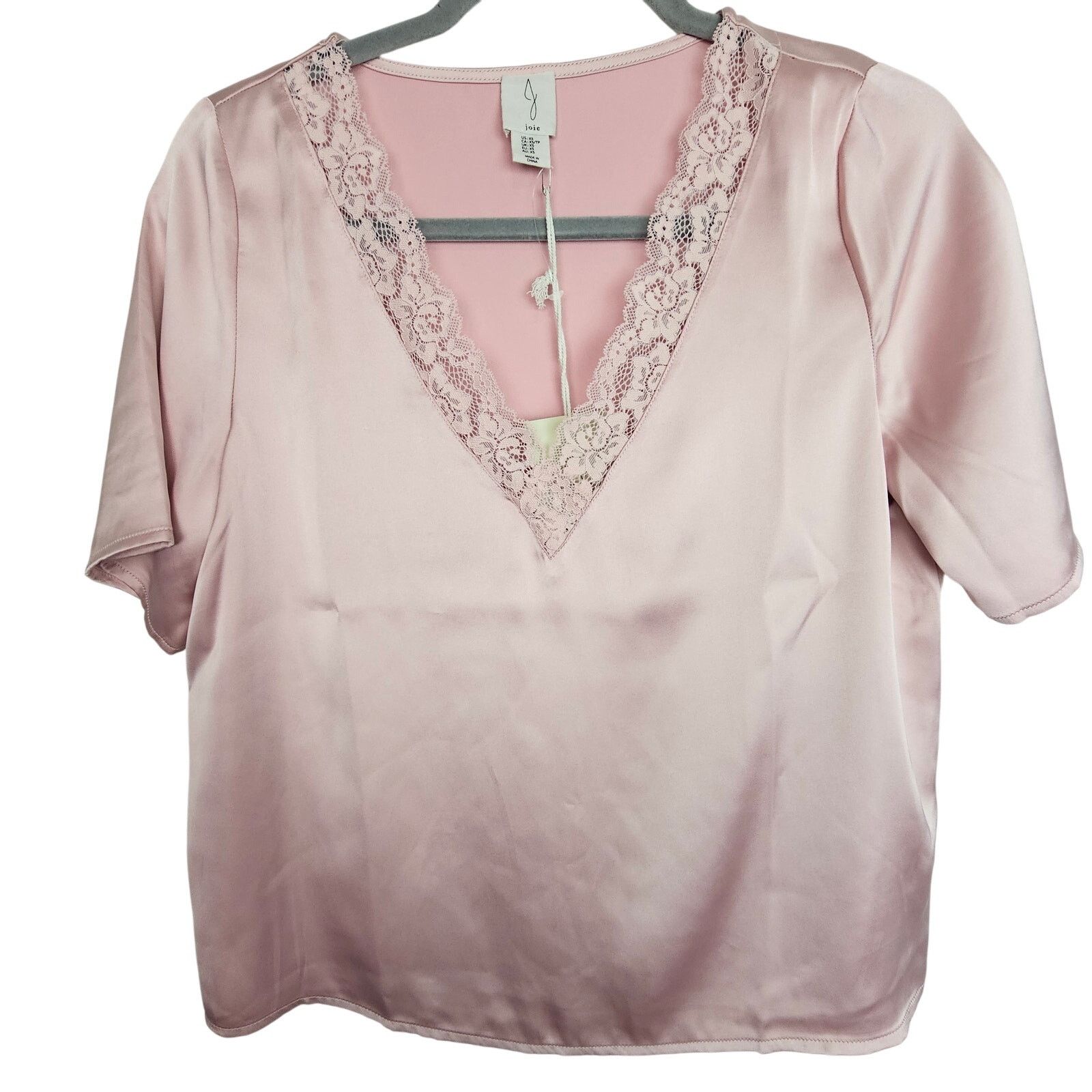 Joie Joie Womens Satin Blouse XS Lace Trim Coquette Soft Romantic Size XS / US 0-2 / IT 36-38 - 1 Thumbnail