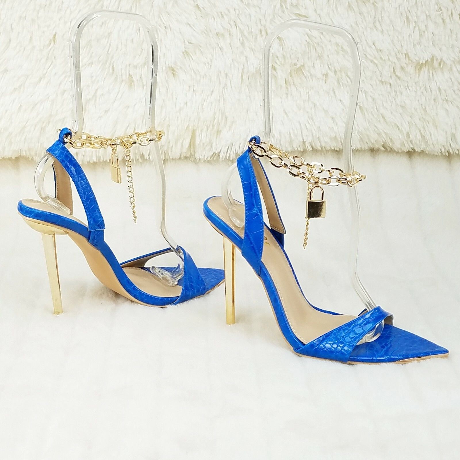 Other Nicely Pad Lock Chain Strap High Heels Metal Toe Tip Shoes T Size US 7 / IT 37 - 4 Thumbnail