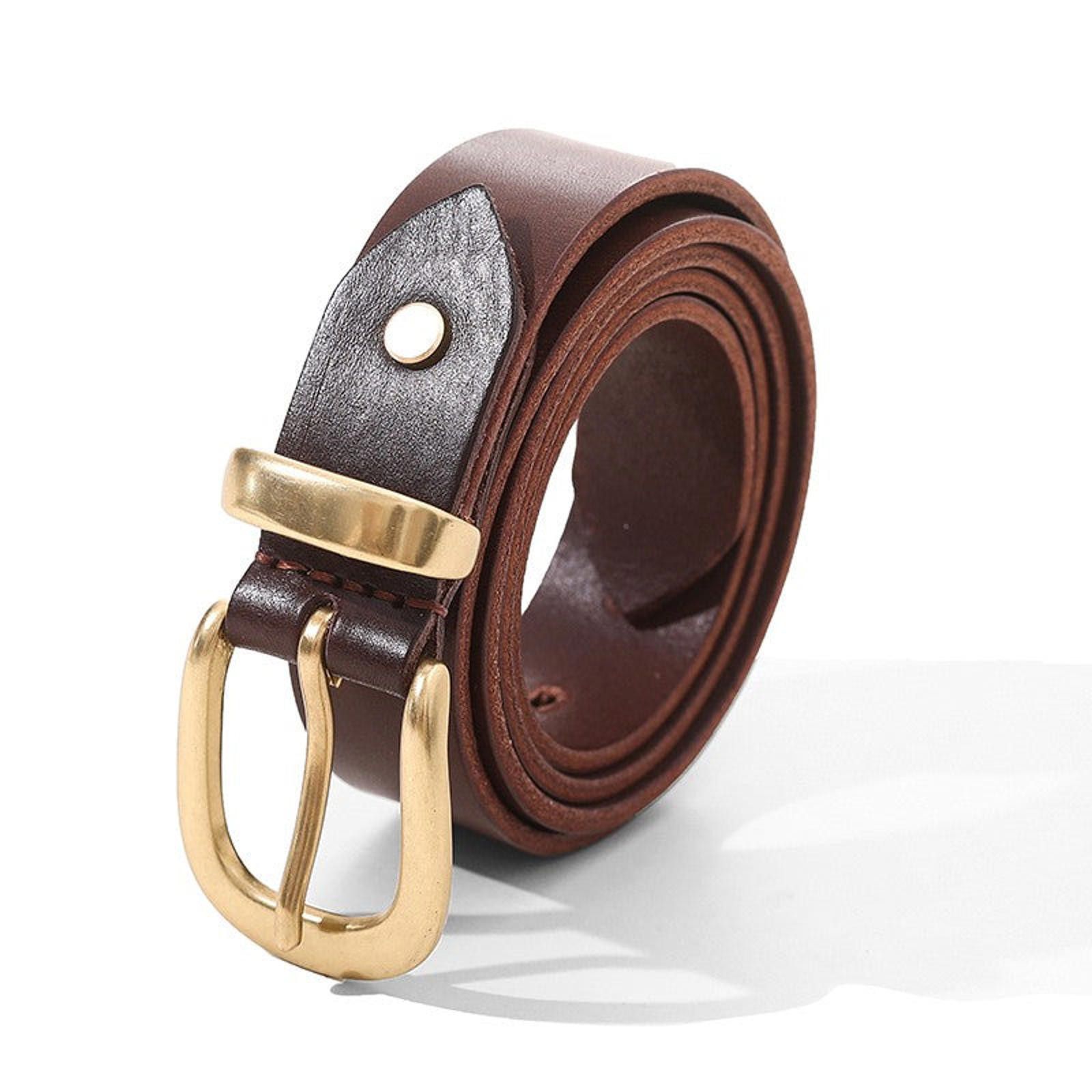 Leather × Vintage Retro Leather Belt – Hand-Sewn Veg-Tan, Minimal Design Size ONE SIZE - 6 Thumbnail