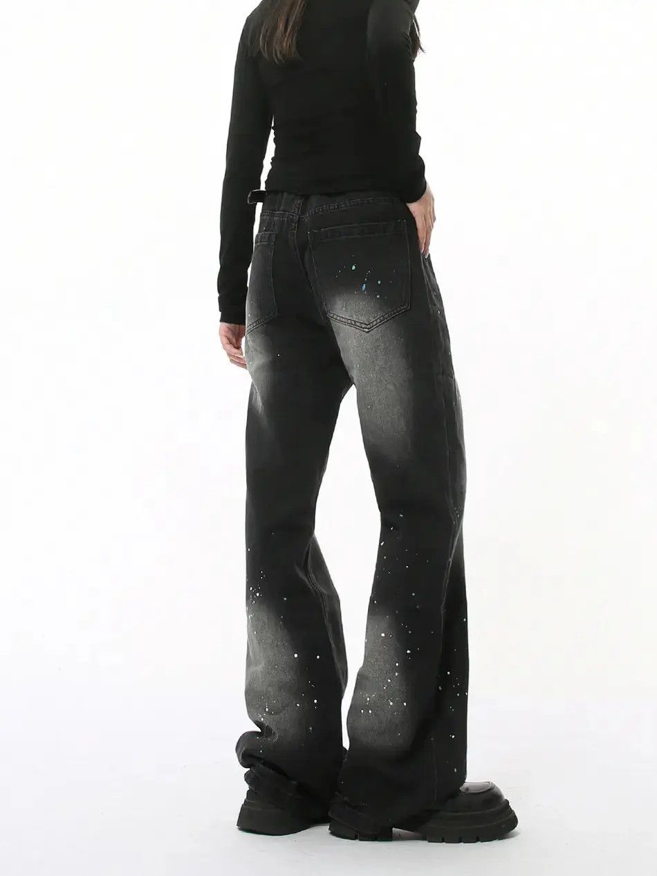 Japanese Brand Retro loose splashed ink micro flared jeans Size US 32 / EU 48 - 2 Thumbnail