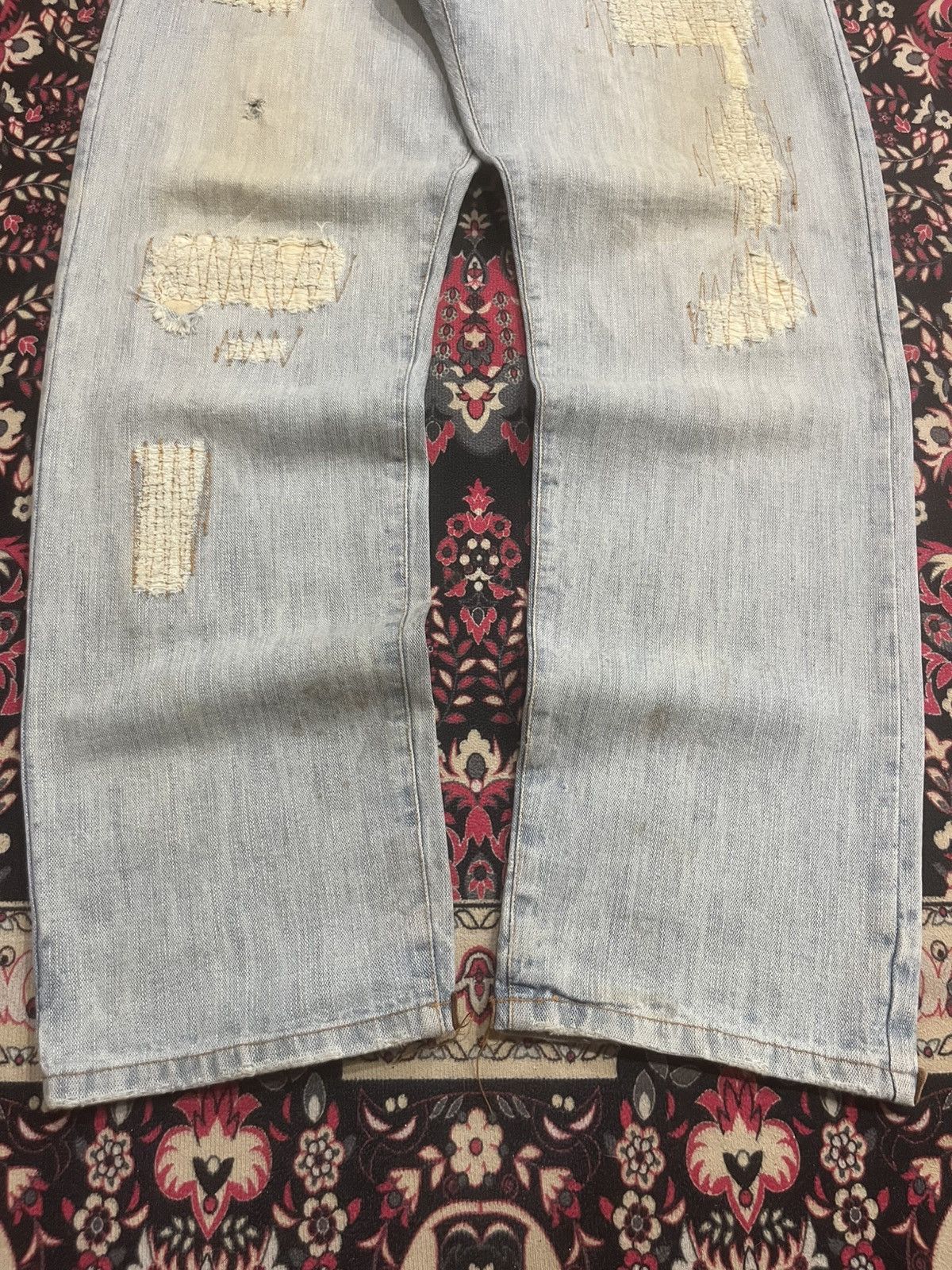 Japanese Brand Vintage Fourseason Light Blue Whisker Distressed Grunge Jean Size US 33 - 8 Thumbnail