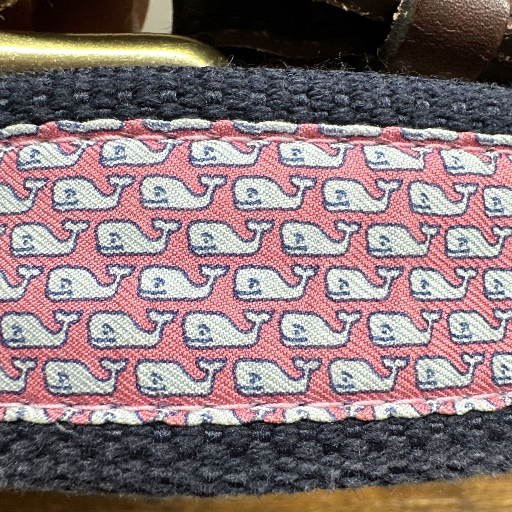 Vineyard Vines Vineyard Vines Belt Canvas Brown Leather Whale Mens 30 Belt Nautical Whales Pattern Adjustable Buckle 1.25” Brown/Pink/Blue Size 30 - 4 Thumbnail