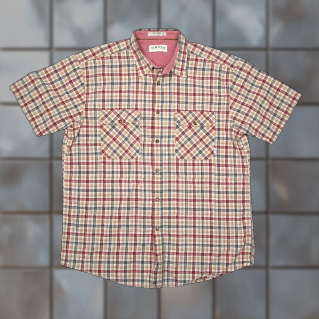 Orvis VINTAGE Orvis Mens Short Sleeve Check Shirt XL Red Casual Lightweight Cotton 90s Retro Size US XL / EU 56 / 4 - 1 Thumbnail