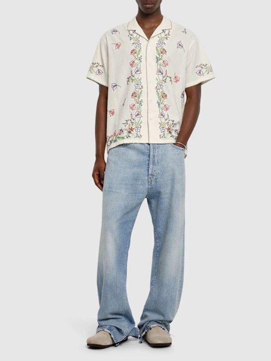 HARAGO o1lsvrm0425 Flower Embroidered S/S Shirt in Off White Size US M / EU 48-50 / 2 - 3 Thumbnail