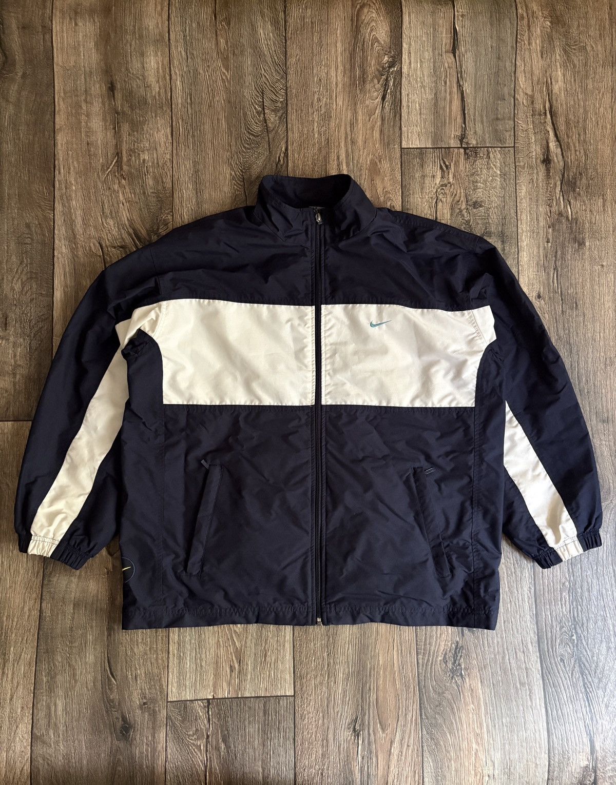 Nike Vintage Nike 90s Navy White Light Track Jacket / Windbreaker Size US M / EU 48-50 / 2 - 1 Thumbnail