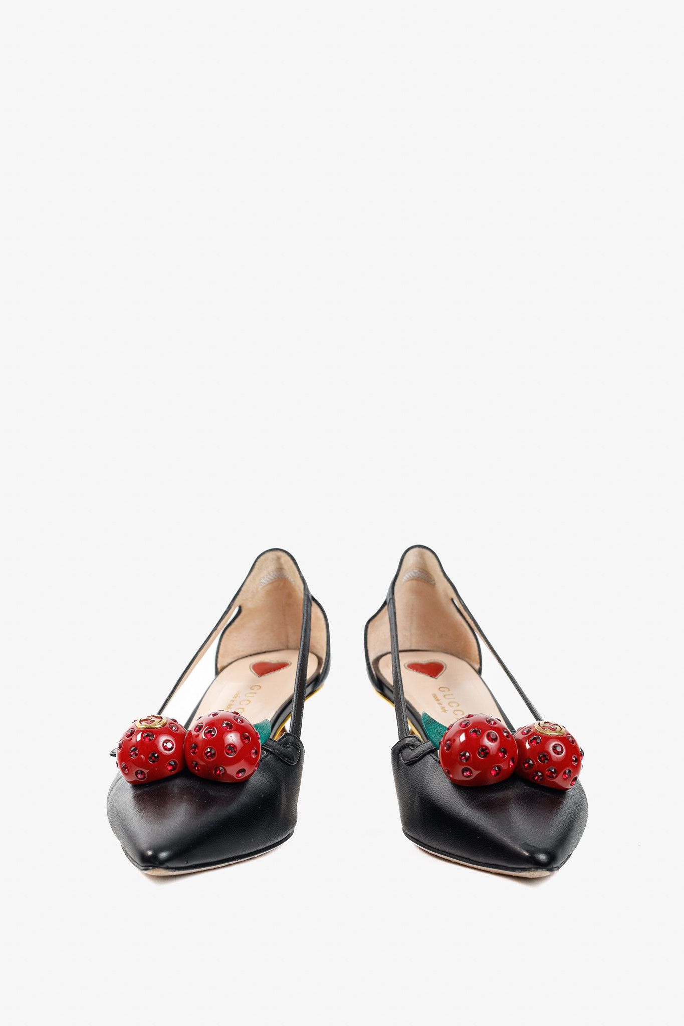 Gucci Gucci Unia Leather Cherry-Embellished Pointed-Toe Heels Size US 5 / IT 35 - 3 Thumbnail