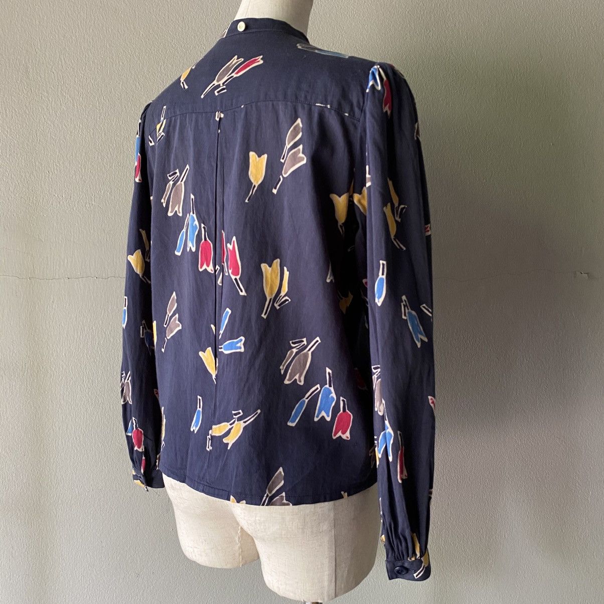 Christian Dior Navy Abstract Tulip Print Blouse
