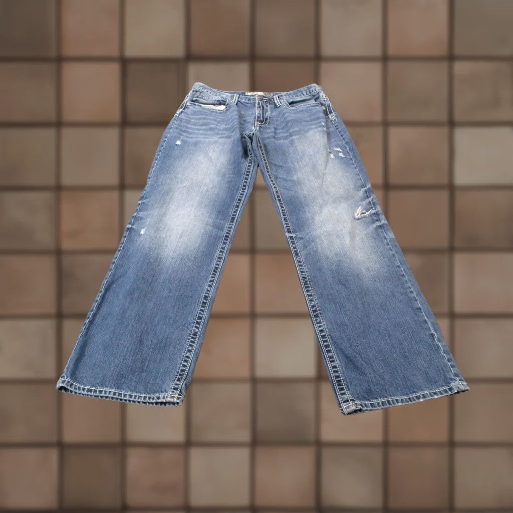 Vintage BKE Jeans Mens 36 Blue Denim Seth Wide Bootcut Baggy Faded Streetwear Jeans Size US 36 / EU 52 - 1 Thumbnail