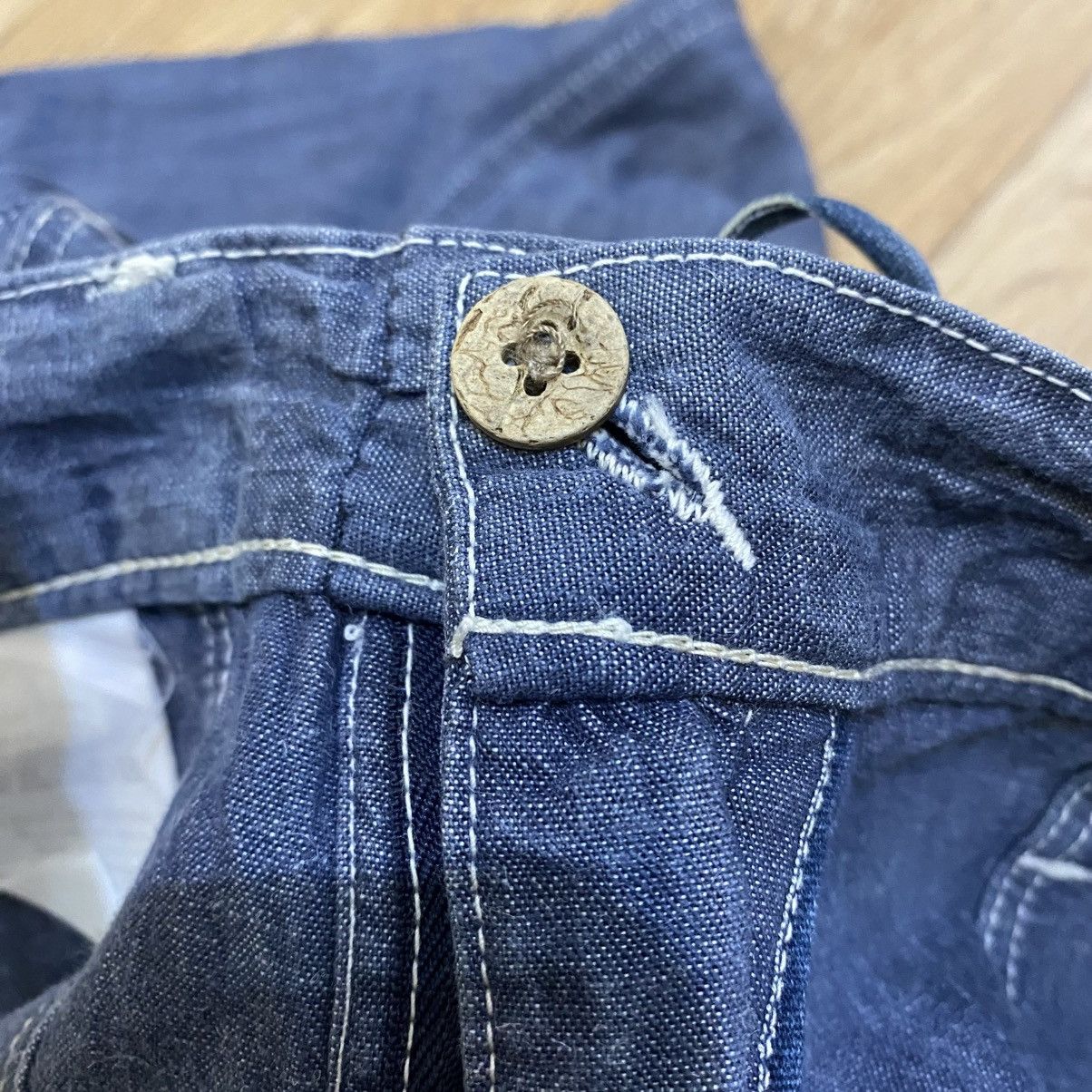 45rpm 2000s 45rpm Drawstring Linen Blue Short Pants Size US 29 - 12 Thumbnail