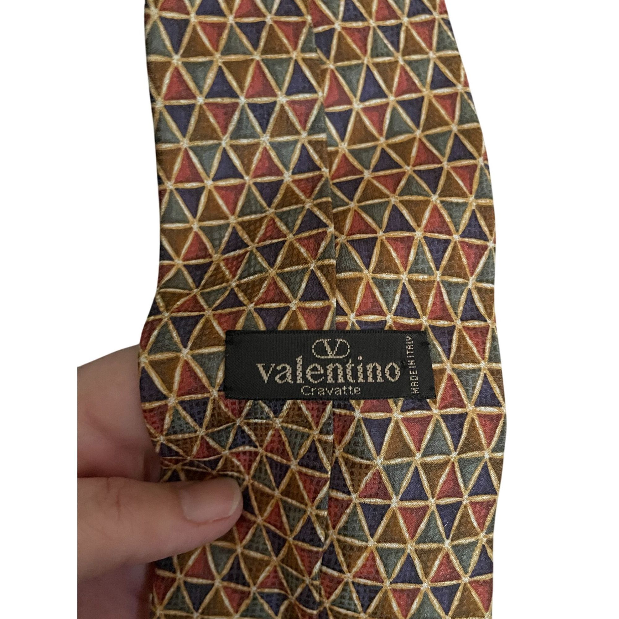 Valentino Valentino Cravate Geometric Designer Tie 100% Silk Multicolo Size ONE SIZE - 1 Thumbnail