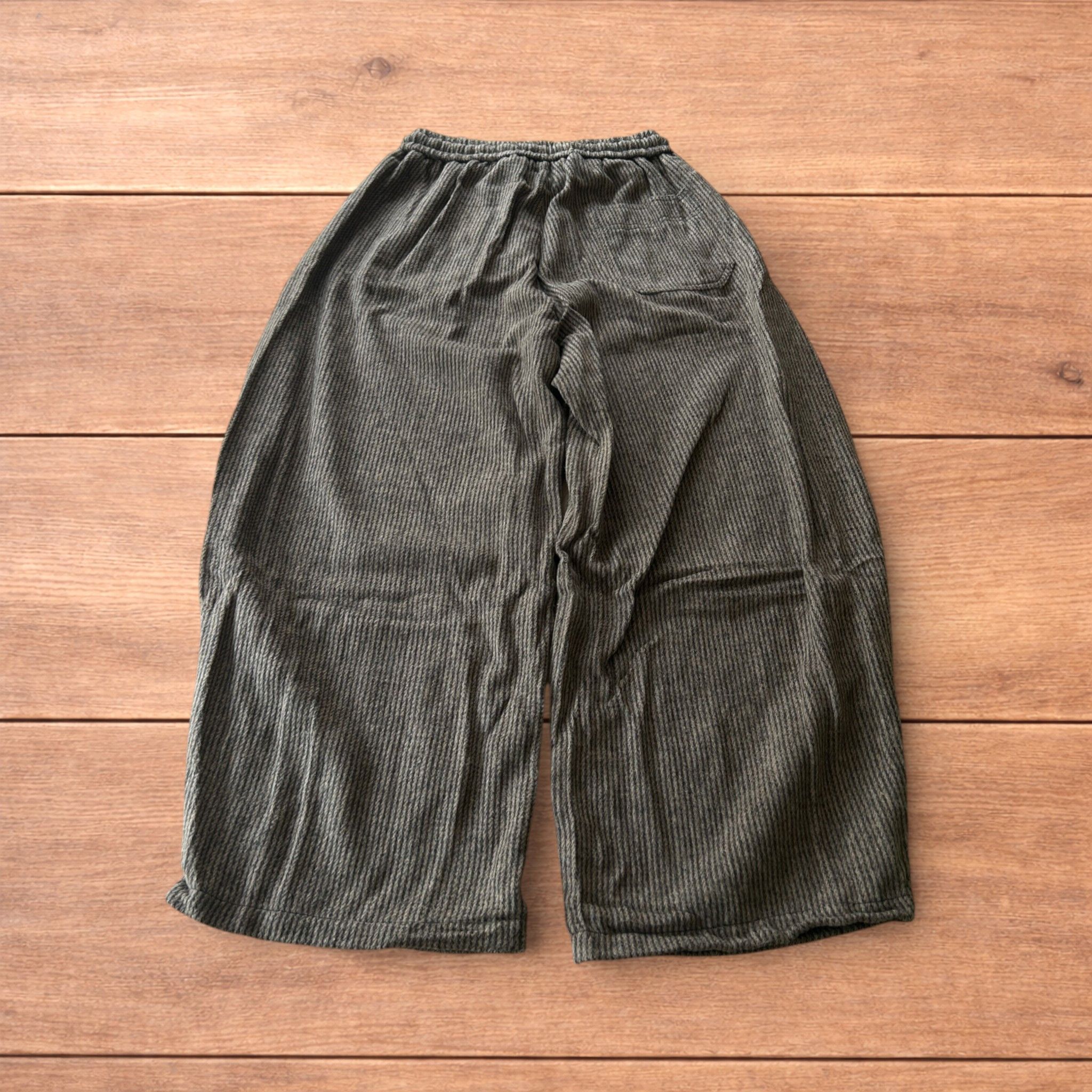 Japanese Brand Baggy wide leg woolly lounge pants w. stripes in brown. Size US 32 / EU 48 - 2 Thumbnail