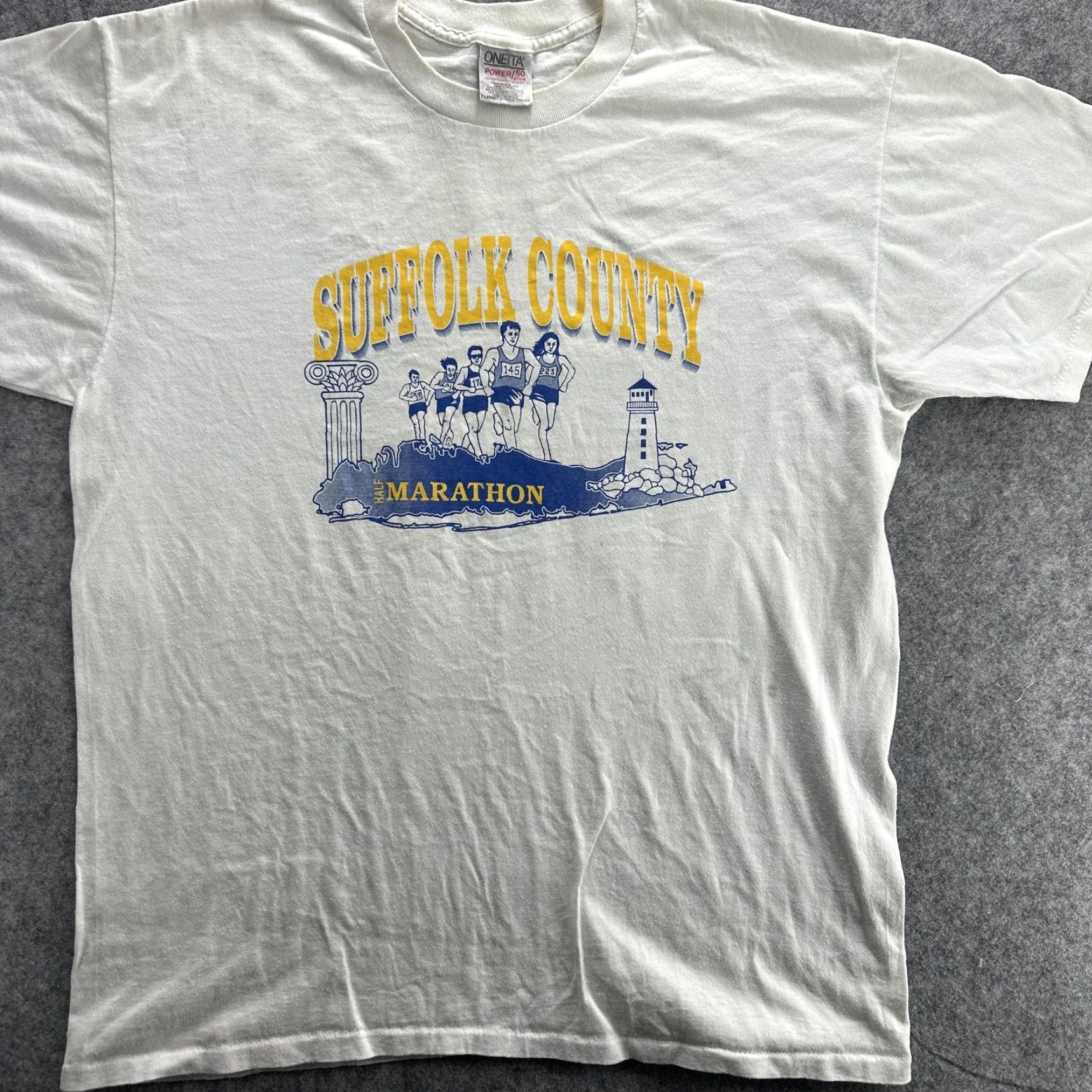 Vintage VINTAGE Oneita Suffolk County Half Marathon Shirt Mens XL White Short Sleeve Graphic Print Run Nike Allstate MetLife USA 90s Size US XL / EU 56 / 4 - 3 Thumbnail