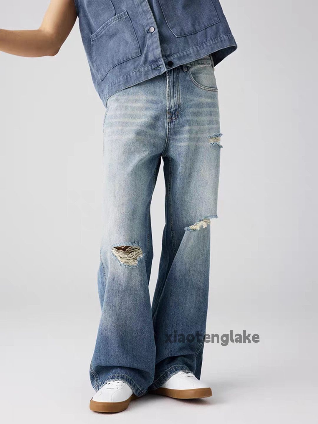 Jean Utility washed faded loose baggy hiphop ripped jeans Size US 28 / EU 44 - 1 Thumbnail