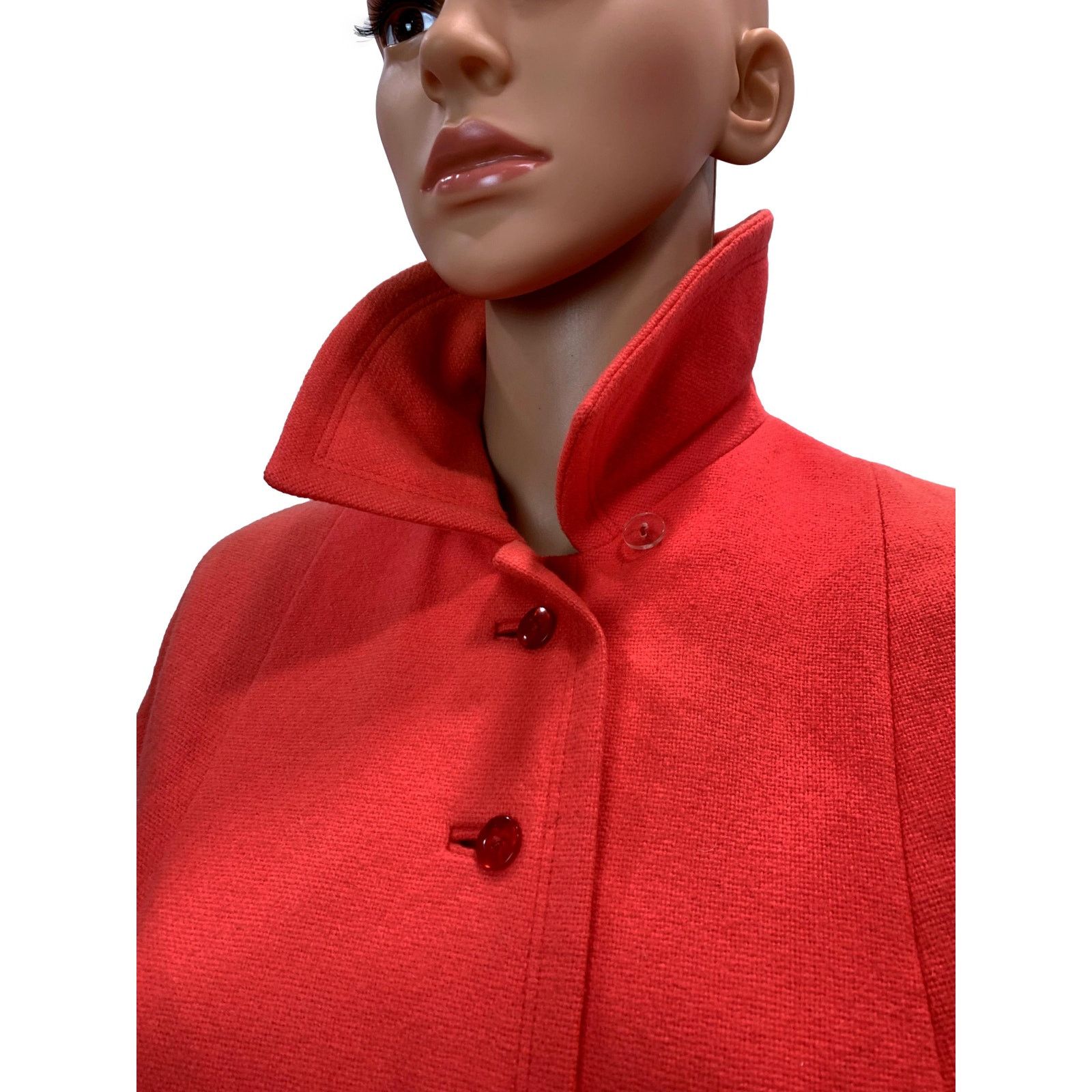 Vintage 60s Coral Orange Pink Wool Midi Coat | Overcoat Mid Century Size S / US 4 / IT 40 - 3 Thumbnail