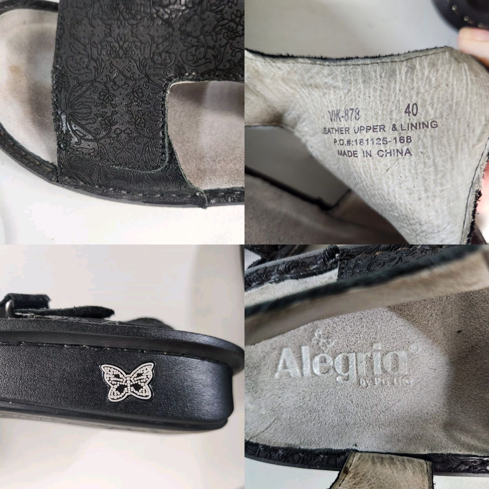 Vintage Alegria Viki Trellis Tooled Black Leather Flat Sandals Women's 40 Casual Bohemian Arch Support Size US 9 / IT 39 - 8 Thumbnail