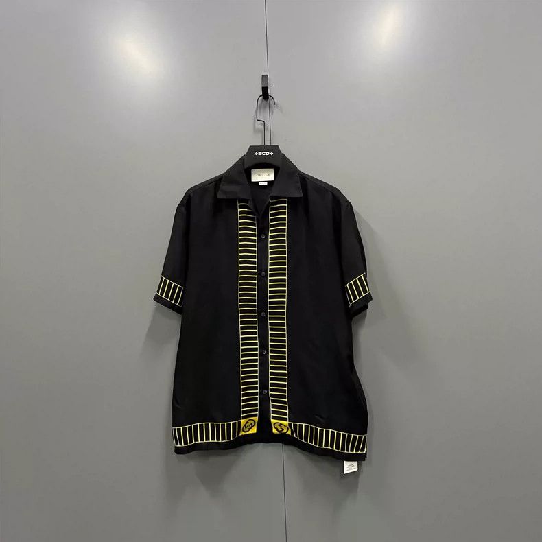 Gucci GUCCI Black Yellow Striped Short Sleeve Shirt - dmc Size US M / EU 48-50 / 2 - 1 Thumbnail