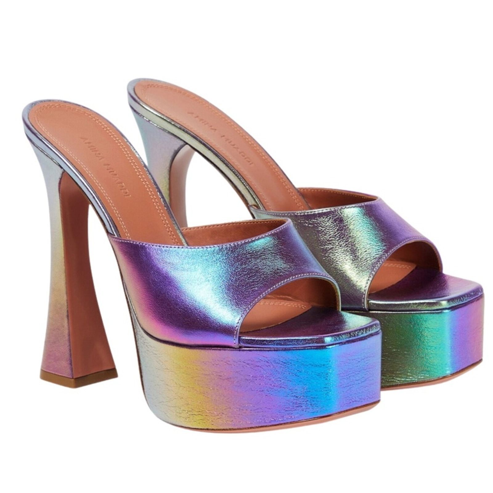 Amina Muaddi Amina Muaddi - Dalida metallic leather platform mules Size US 9.5 / IT 39.5 - 1 Thumbnail