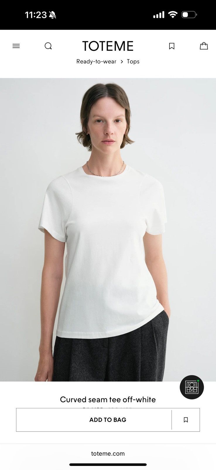 Toteme Toteme Curved seam tee off-white size S Size S / US 4 / IT 40 - 1 Thumbnail