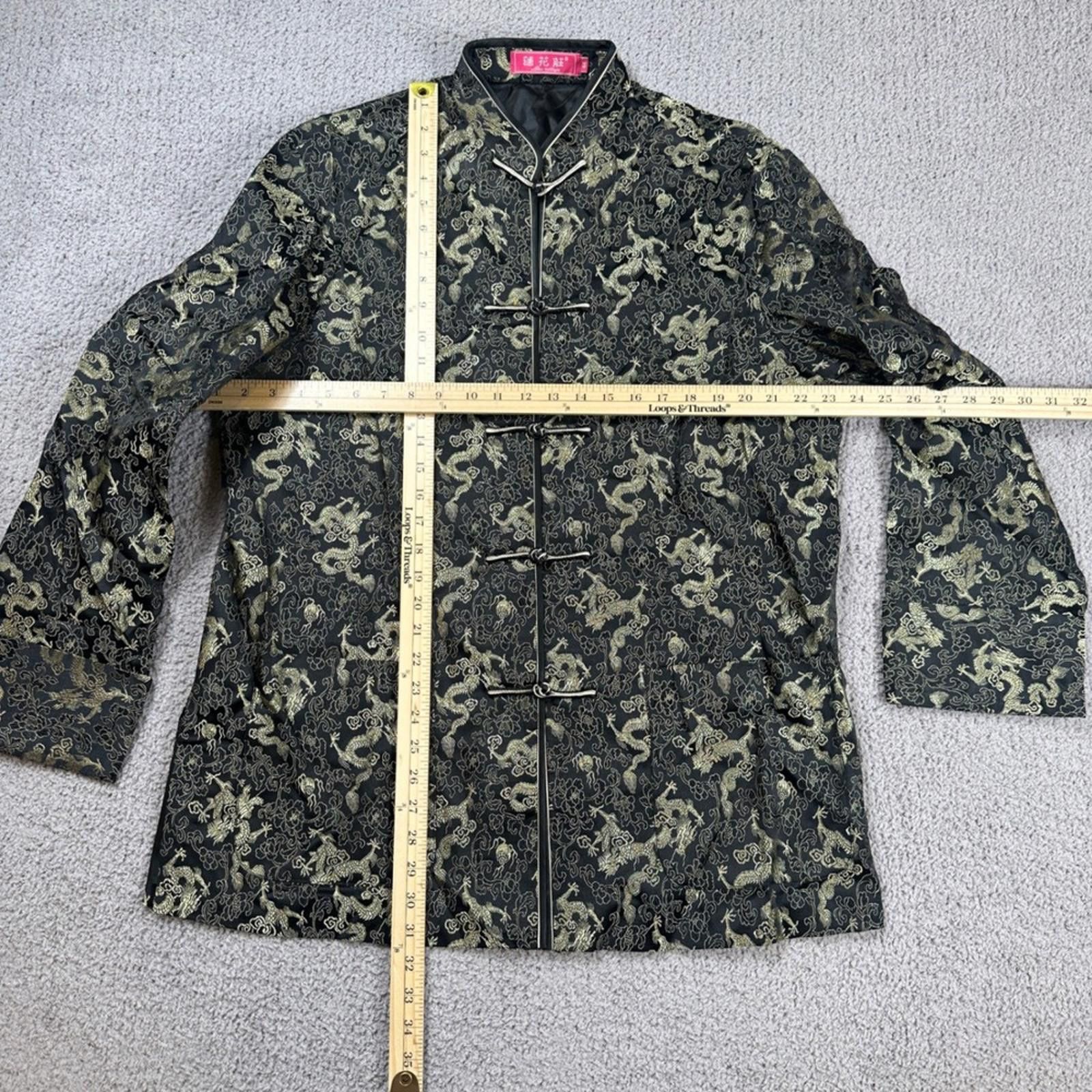 Other Silk Brocade Dragon Jacket Mandarin Collar Lotus Village Men Size 44R - 2 Thumbnail