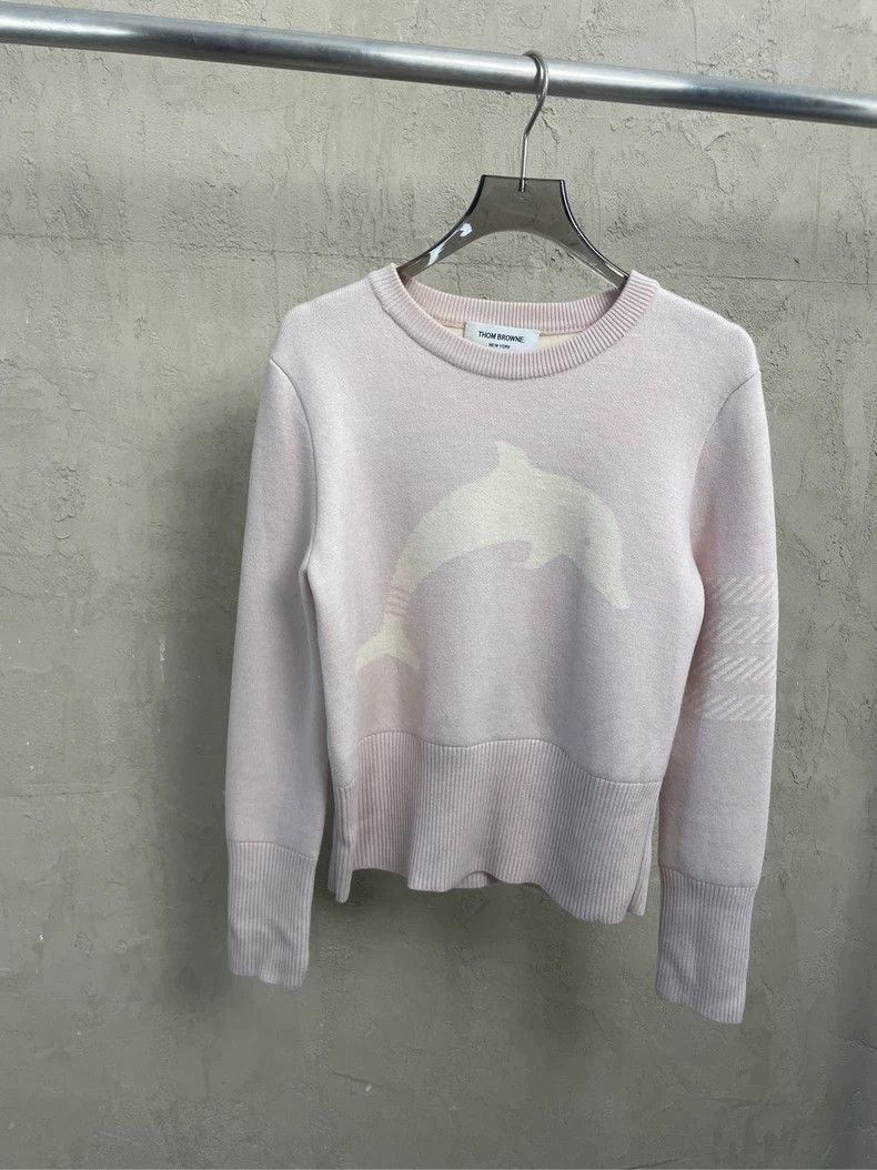 Thom Browne Thom browne Light pink four-striped dolphin wool round-neck Size S / US 4 / IT 40 - 1 Thumbnail