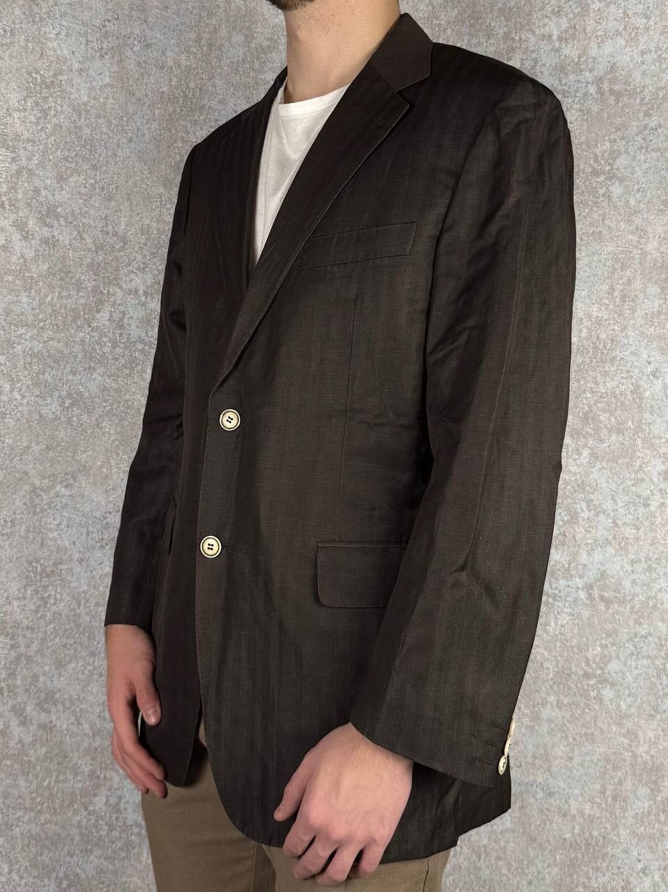 Canali Canali Herringbone Blazer Brown 2-Button Blazer Size 50R - 4 Thumbnail