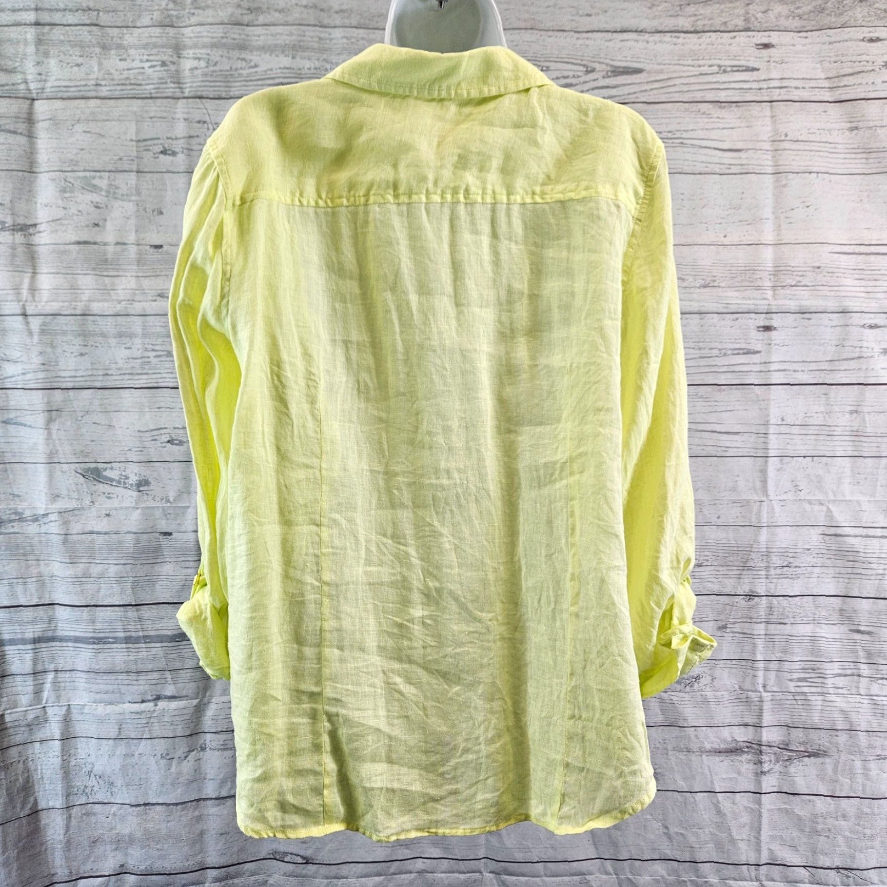 Vintage VINTAGE Chico's Womens Linen Button Up Top L Yellow Tabbed Sleeves Shirt Womens Large Yellow Sleeve Tabs Size L / US 10 / IT 46 - 4 Thumbnail