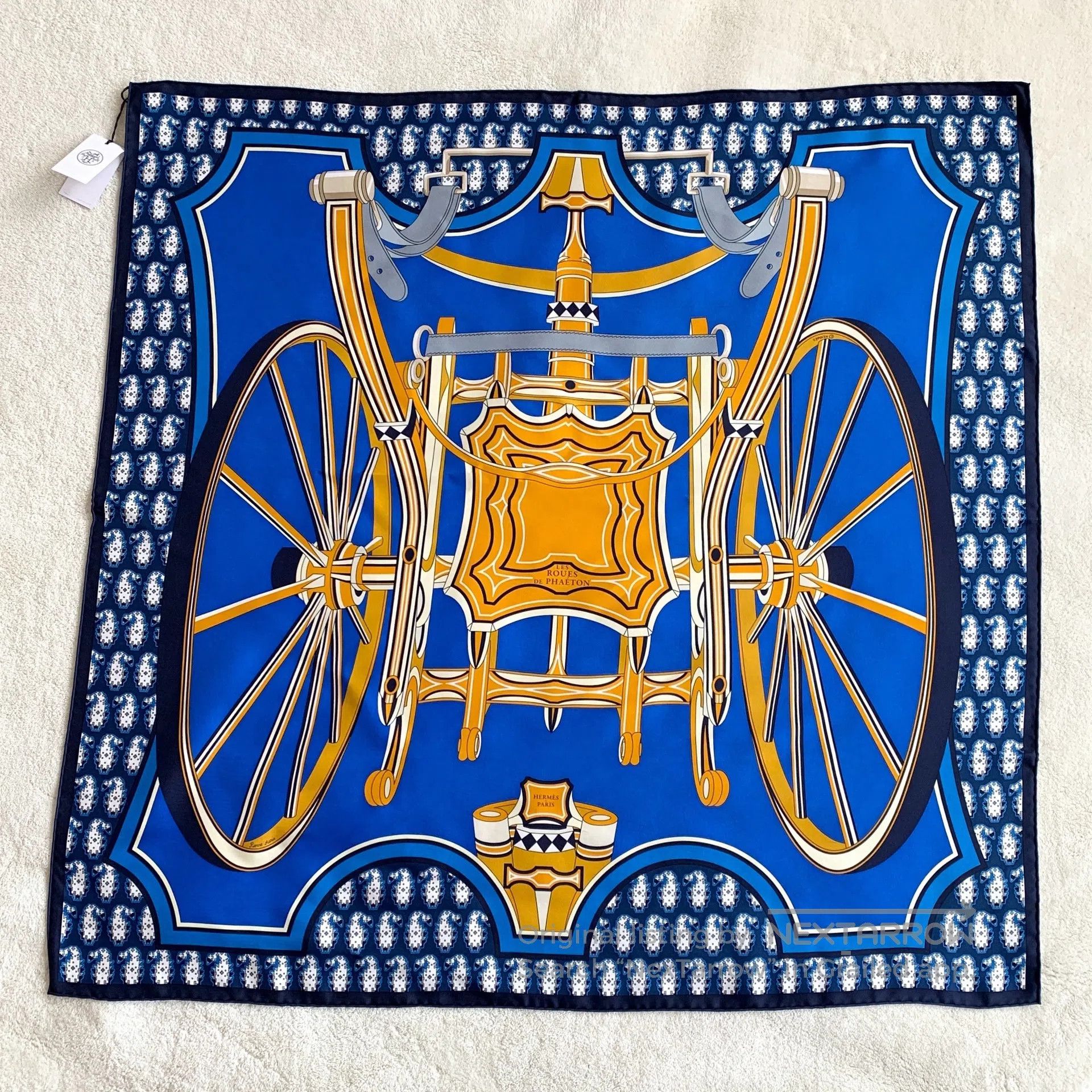 Hermes Hermes Blue Phaethon's Wheel Printed Silk Scarf| Size ONE SIZE - 1 Thumbnail