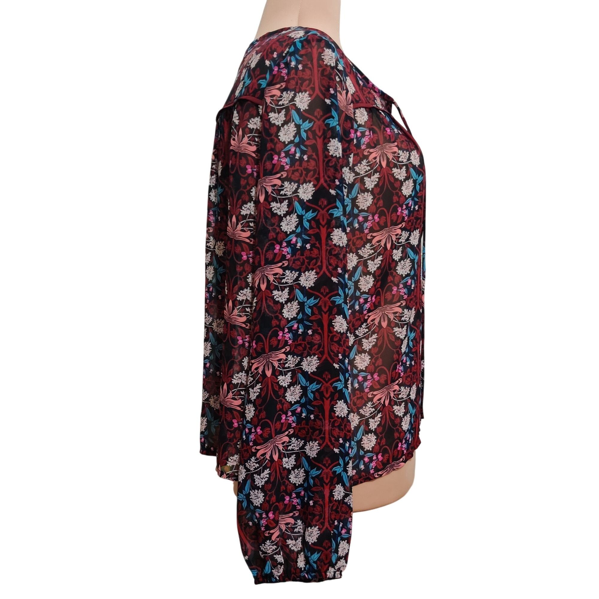 Forever 21 Forever 21 L Sheer Floral Boho Blouse Long Sleeve Tie Neck R Size L / US 10 / IT 46 - 3 Thumbnail