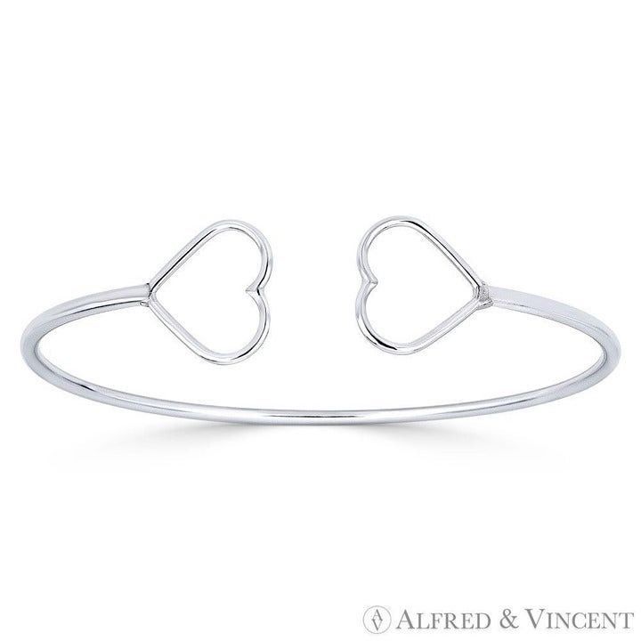 Other 13x15mm Double Heart Charm Open-Cuff Bangle Bracelet Size ONE SIZE - 1 Preview