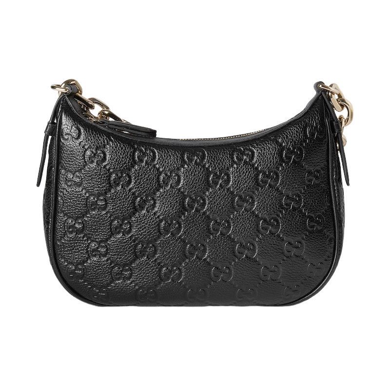 GUCCI GG Emblem Medium $2700 Black Leather Shoulder Bag New