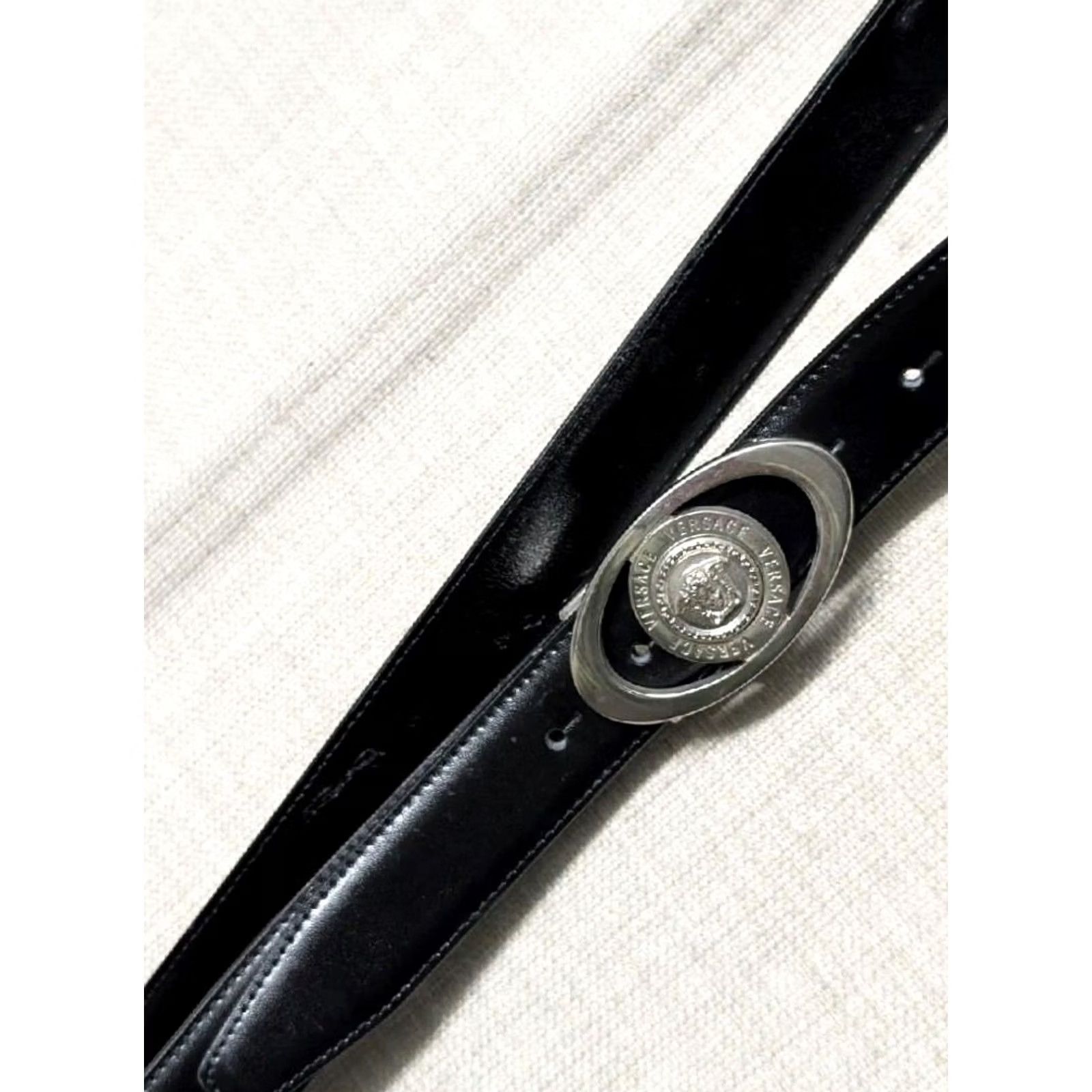 Versace VINTAGE Versace belt MEDUSA black leather chrome buckle belt Men 34") Size 34 - 4 Thumbnail